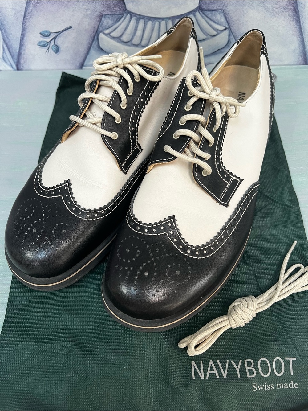 NAVYBOOT Swiss Made Luxury Mens  Wingtip Oxford Golf Shoes